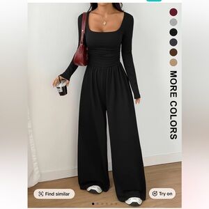 New - Knit long sleeved black Jumpsuit with ruching on torso